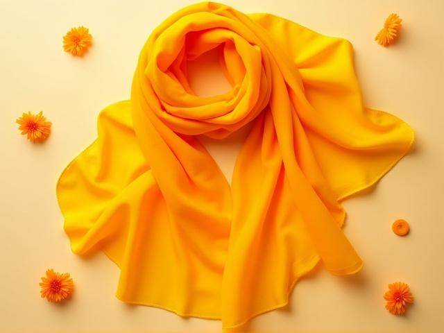 Marigold on Silk Charmeuse scarf, flat lay