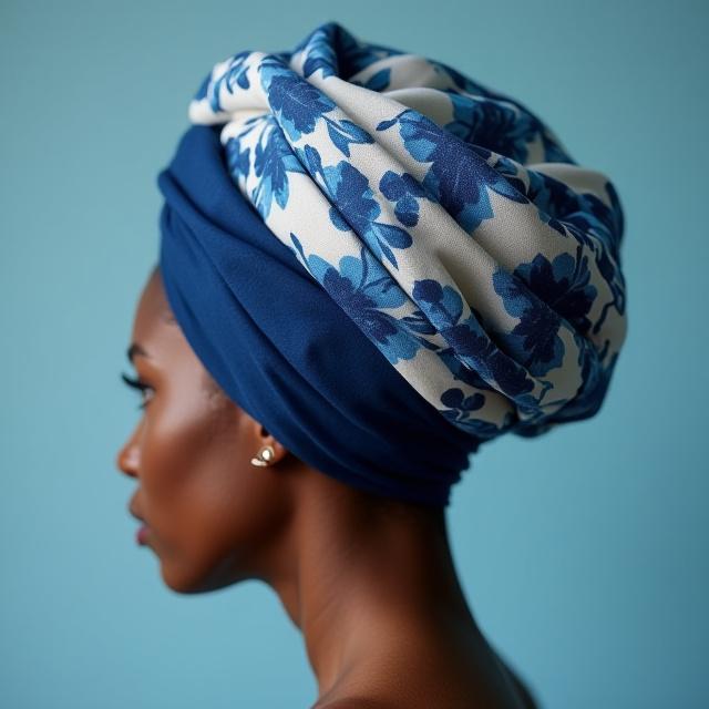 Scarf styled as an elegant head wrap