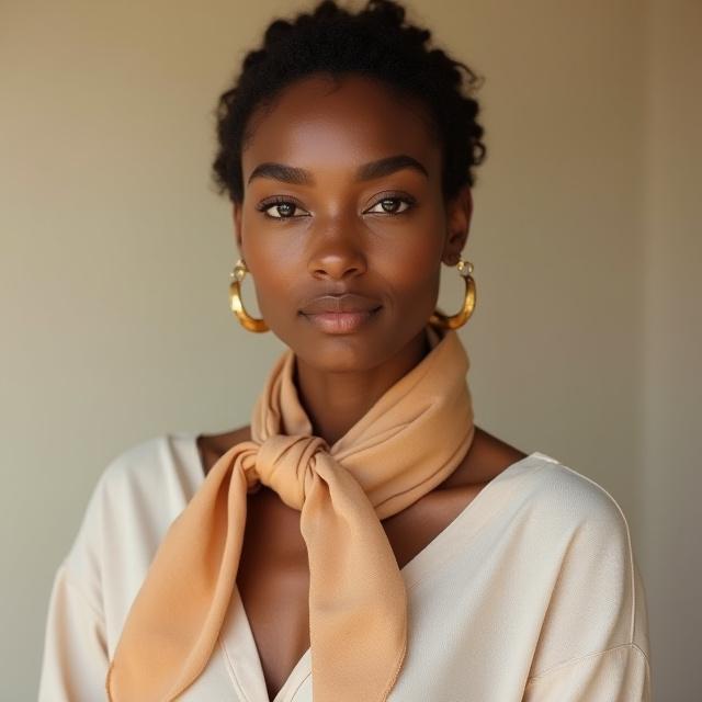 Scarf styled as a classic neck accessory on a model